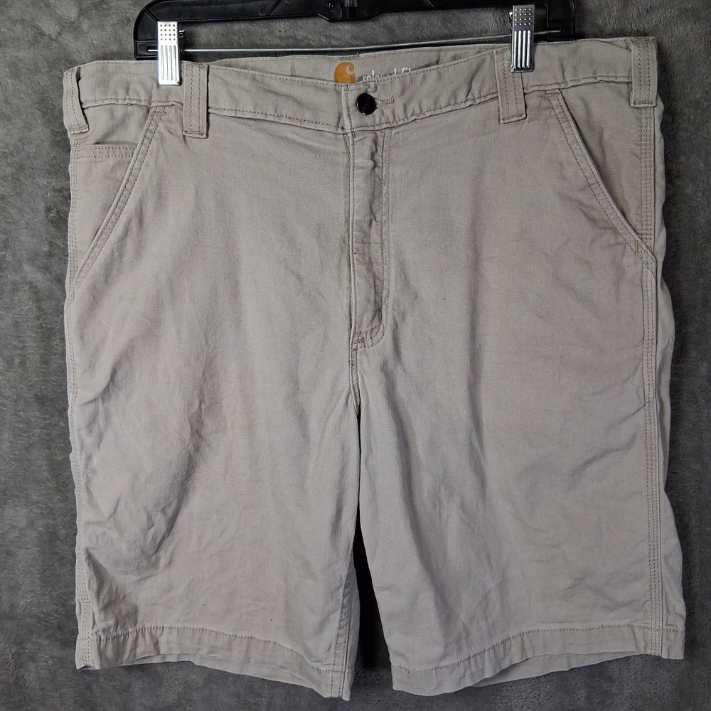 Carhartt Rugged Flex Relaxed Fit Canvas Work Shorts Men Size 38 Khaki Beige